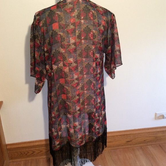 LulaRoe Monroe sheer fringe kimono duster - Picture 3 of 5